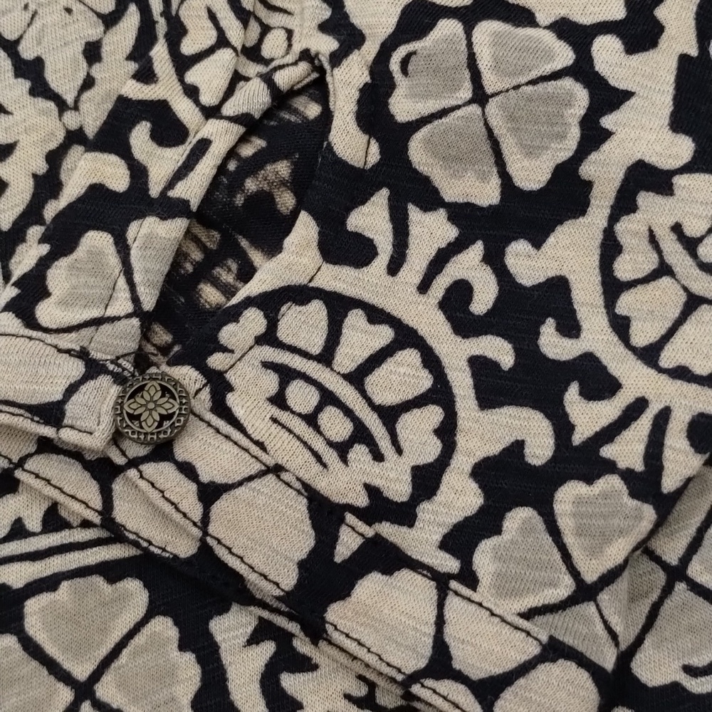 Lucky Brand Blouse Small Tan Black Print V-neck - Picture 11 of 11